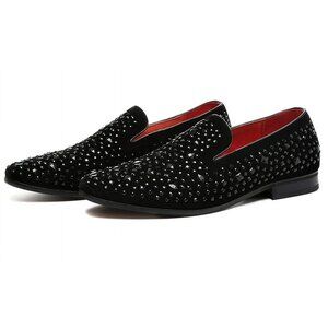 Santimon Men's US 6, 9.5 Velvet Loafers Rhinestone Flats Slip On Dress Tuxedo Sh